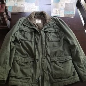 Hollister OD Green Sherpa/Satin lined coat